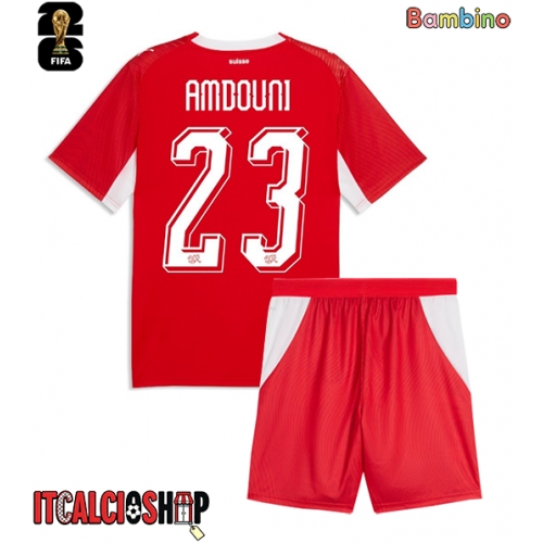 Svizzera Zeki Amdouni #23 Prima Maglia Bambino Mondiali 2026 Manica Corta (+ Pantaloni corti)